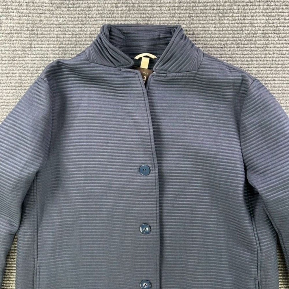 Gimos Melania Stretch Ribbed Jacket Womens 50 Navy Blue Long Coat Italy Made - Picture 4 of 16